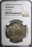 Bolivia Silver 1862 PTS FP 8 Soles Simon Bolivar NGC AU DETAILS KM# 138.6 (045)