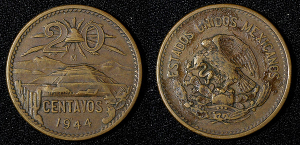 Mexico ESTADOS UNIDOS MEXICANOS Bronze 1944 20 Centavos  KM# 439 (27 585)