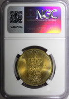 DENMARK Frederik IX Aluminum-Bronze 1957 C S 2 Kroner NGC MS65 Rainbow KM# 838.2