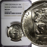 Czechoslovakia Silver 1964 10 Korun Slovak Uprising NGC MS64+ PLUS KM# 56 (008)