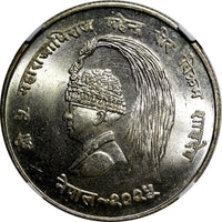 NEPAL SHAH DYNASTY Silver VS2025(1968) 10 Rupee NGC MS65 FAO BU KM# 794 (027)