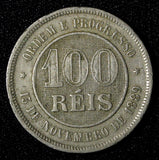 BRAZIL Copper-Nickel 1889 100 Reis 27  mm  1st Year Type KM# 492 (27 814)