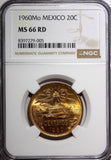 MEXICO Bronze 1960 Mo 20 Centavos NGC MS66 RD NICE FULL RED BU KM# 440 (005)