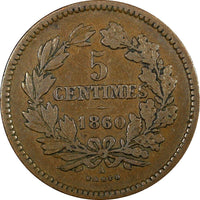 Luxembourg William III Bronze 1860 A 5 Centimes Paris Mint KM# 22.2 (24 502)