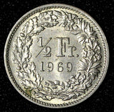 Switzerland 1969 B 1/2 Franc 1st Year Type  KM# 23a.1   (28 841)