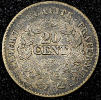 FRANCE Silver 1850 A  20 Centimes Paris Mint KM# 758.1 (24 696)