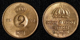 Sweden Gustaf VI Adolf Bronze 1954 TS 2 Ore UNC  KM# 821 (30 265)