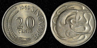 Singapore Copper-Nickel 1969 20 Cents Swordfish KM# 4 (28 114)