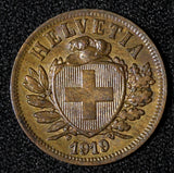 Switzerland Bronze 1919 B 2 Rappen Bern Mint  KM# 4.2a (28 645)