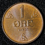 Norway Haakon VII	Bronze 1937 1 Øre choice UNC KM# 367 (30 316)
