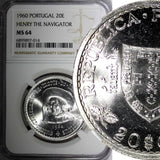 PORTUGAL Silver 1960  20 Escudos Prince Henry the Navigator NGC MS64 KM# 589 (4)