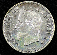 FRANCE Napoleon III Silver 1867 BB  20 Centimes Strasbourg Mint KM# 808.2  (068)