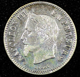 FRANCE Napoleon III Silver 1867 BB  20 Centimes Strasbourg Mint KM# 808.2  (068)