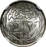 Egypt Occupation Coinage Silver AH1335/1917 H 2 Piastres NGC MS63 KM# 317.2 (35)