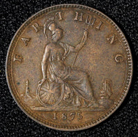 Great Britain Victoria Bronze 1875 H Farthing Birmingham Mint KM# 753 (28 307)