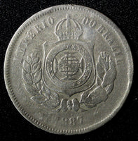 BRAZIL Pedro II Copper-Nickel 1887 200 Reis 32 mm Mint-857,000  KM# 484 (27 797)