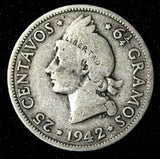 Dominican Republic Silver 1942 25 Centavos WWII Philadelphia Mint KM# 20 (496)