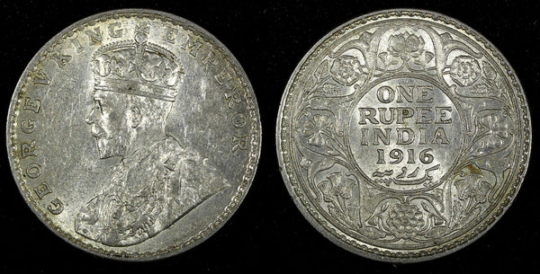 India-British George V Silver 1916 (B) Rupee Bombay Mint KM# 524 (27 328)