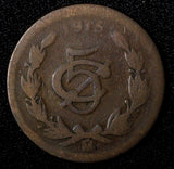 MEXICO ESTADOS UNIDOS MEXICANOS Bronze 1915 Mo 5 Centavos  KM# 422 (27 422)