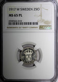 Sweden Gustaf V Silver PROOF 1917 W 25 Öre NGC MS65 PL TOP GRADED KM# 785 (10)