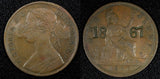 Great Britain Victoria Copper 1860 1 Penny 1st Year Type C/S "1867" KM# 749.2
