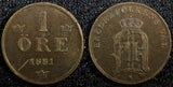 Sweden Oscar II Bronze 1881 1 Öre extra Large letters XF KM# 750 (22 144)