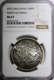 JAPAN Silver S39 1964 1000 Yen Olympics, Tokyo NGC MS67 Nice Toned Y# 80 (18)
