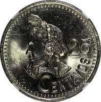 Guatemala Copper-Nickel 1991 25 Centavos NGC MS64 KM# 278.5 (004)