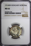 Hungary Franz Joseph I Silver 1916 KB 1 Korona NGC MS62 Toning KM# 492 (028)