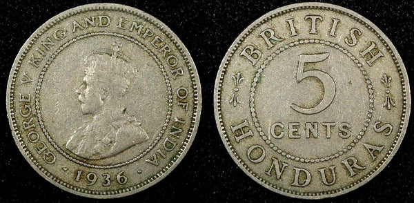 British Honduras George V Copper-Nickel 1936 5 Cents Mintage-60.000 KM# 16 (83)