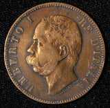 Italy Umberto I Copper 1893 B/I 10 Centesimi Heaton's Mint,Birmingham KM#27.1(7)