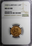 Great Britain George V Bronze 1920 Farthing NGC MS63 RB More RED KM# 808.2 (2)