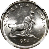 Australia Silver 1954 Florin Royal Visit of Elizabeth II NGC AU58 KM# 55 (022)