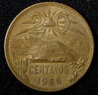 MEXICO  Bronze 1966 Mo 20 Centavos Nice Coin  KM# 440 (27 534)
