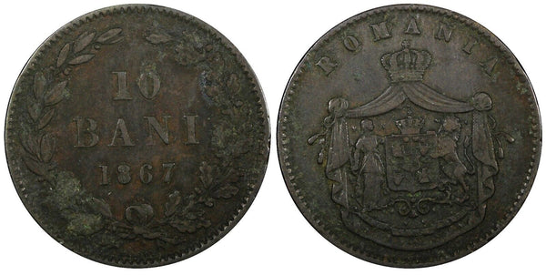 Romania Carol I Copper 1867 H 10 Bani Heaton Mint 30mm KM# 4.1 ( 24 499)