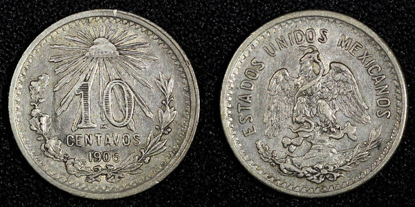 Mexico ESTADOS UNIDOS MEXICANOS Silver 1906 M 10 Centavos KM#428 (27 295)