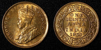 India-British George V  1930 (C) 1/4 Anna Calcutta BU RED TONED KM# 512 (27 733)