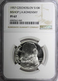 Czechoslovakia PROOF Silver 1957 10 Korun J.A. Komensky NGC PF67 KM# 48 (9)