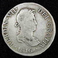 PERU Ferdinand VII Silver 1816 JP 2 Reales LIMA Mint KM# 115.1 (27 280)