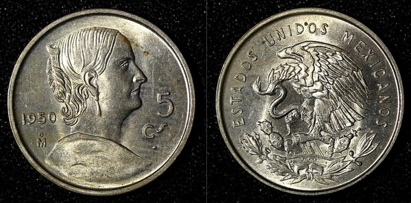 Mexico 1950 Mo 5 Centavos Josefa Ortiz de Domínguez  aUNC KM# 425 (27 709)