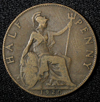 Great Britain George V Bronze 1920 1/2  Penny KM# 809 (28 292)