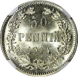 FINLAND Nicholas II Silver 1914 S 50 Penniä NGC MS65 GEM BU COIN KM# 2.2 (044)