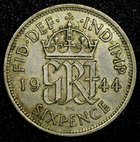 Great Britain George VI Silver 1944 6 Pence KM# 852 (24 239)