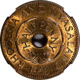 Rhodesia And Nyasaland Bronze 1958 1/2 Penny NGC MS64 RB GEM BU KM# 1 (011)