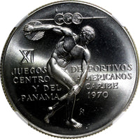 Panama Silver 1970 FM 5 Balboas NGC MS67 Central American Games KM#28 (029)