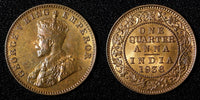 India-British George V Bronze 1936 (B) 1/4 Anna UNC RED Toned KM# 512  (27 726)