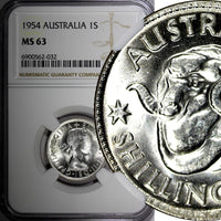 Australia Elizabeth II Silver 1954 1 Shilling NGC MS63 KM# 53 (032)