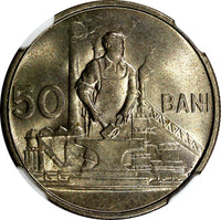 Romania 1956 50 Bani 25 mm 2 Years Type BU COIN NGC MS65 KM# 86 (015)