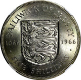 JERSEY Elizabeth II 1966 Crown 5 Shilling NGC MS66 TOP GRADED KM# 28 (018)
