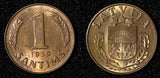 Latvia Bronze 1939 1 Santims Nice Red Brown KM# 10 (28 725)